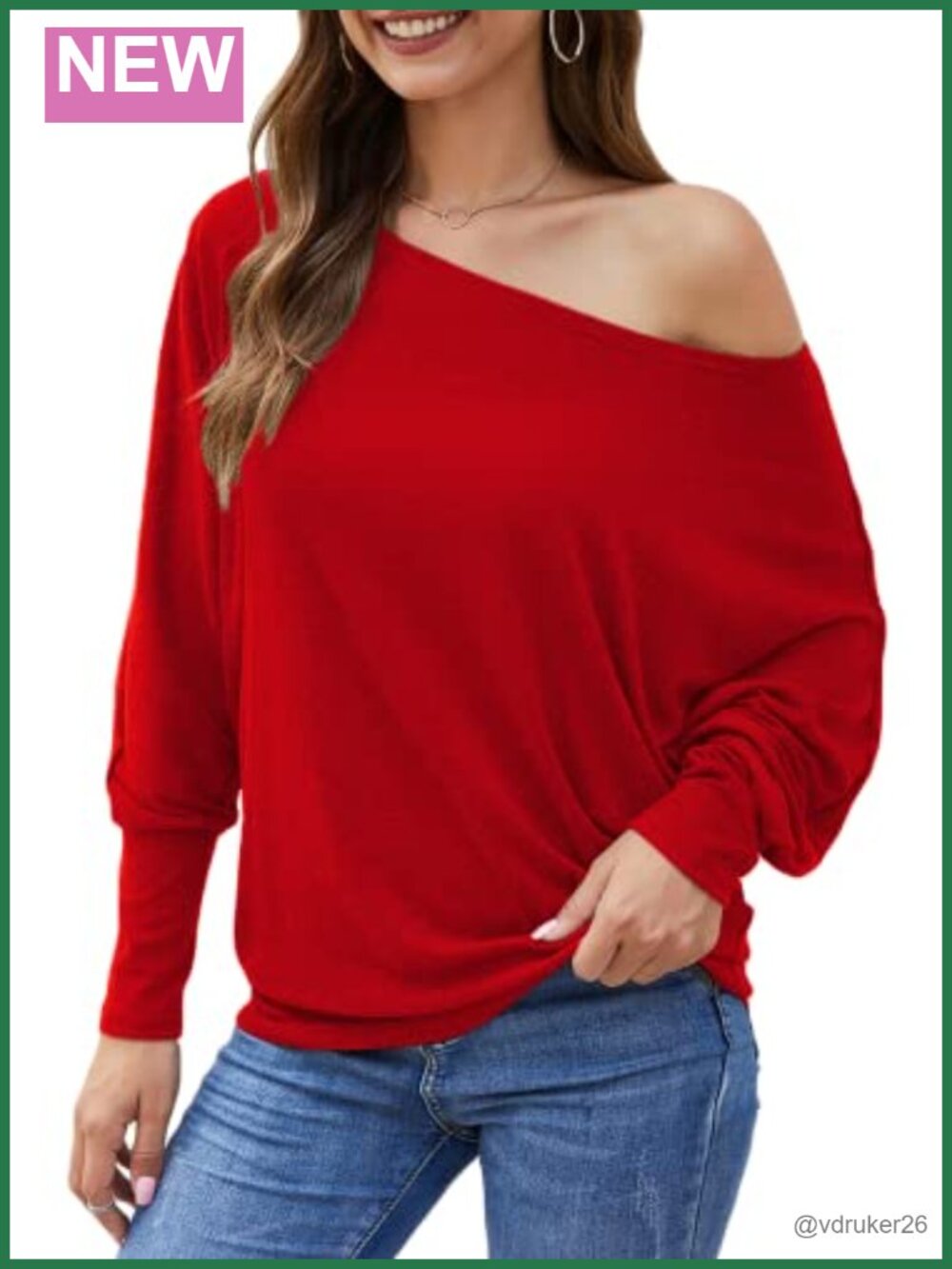 Off The Shoulder Batwing Sleeve Oversized Tunic Top